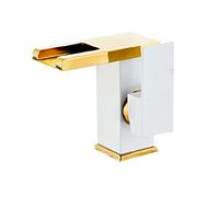 QTANZIQI Robinet de Salle de Bain à lumière LED, mitigeur de lavabo à Bec Cascade avec 3 Couleurs changeantes, mitigeur d'eau Chaude Froide, Robinet de lavabo en Laiton pour lavabo, économique