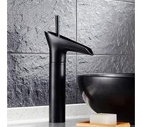 QTANZIQI Robinet d'eau Chaude Froide de robinets d'évier de Salle de Bains de Cascade en Bronze Noir avec mélangeur de lavabo monotrou de Construction entièrement en cuivre pour lavabo