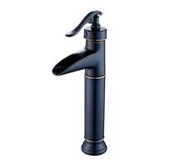 QTANZIQI Robinet d'évier Cascade, mitigeur d'évier à Levier Unique avec trop-Plein réglable Chaud Froid, mitigeur de lavabo rétro Noir pour hôtel, Toilettes, Cuisine, Restaurant, A (Couleur
