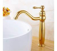 QTANZIQI Robinet d'évier de lavabo en Laiton, Finition dorée, avec poignée Unique, Robinet de Salle de Bains de Luxe en céramique dorée pour Une décoration de Maison élégante