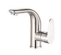 QTANZIQI Robinet d'évier de Salle de Bains en Acier Inoxydable, avec poignée Unique, mélangeur d'eau Chaude Froide, Langue tête de Serpent, Robinet de lavabo monotrou