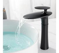 QTANZIQI Robinets de lavabo de Salle de Bain, mitigeur de lavabo, Robinet de Cascade, robinets de lavabo de Cascade à Levier Unique, Noir, Style Haut