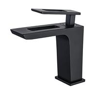 QTANZIQI Robinets de Salle de Bain Cascade, Robinet en Laiton pour Salle de Bain, Robinet mitigeur d'évier Chaud Froid, Bec Cascade, Robinet de Salle de Bain à poignée Unique, Or (Couleur :