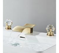 QTANZIQI Robinets de Salle de Bain mitigeur Cascade Salle de Bain évier mitigeur Bouche Fine poignée en Cristal Robinet de Salle de Bain pour évier 3 Trous, Or brossé