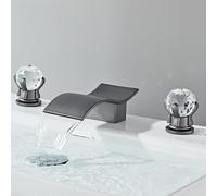 QTANZIQI Robinets de Salle de Bain mitigeur Cascade Salle de Bain évier mitigeur Bouche Fine poignée en Cristal Robinet de Salle de Bain pour évier 3 Trous, Gris