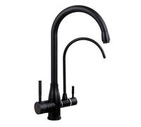 QTANZIQI Robinets mélangeurs de Cuisine à 3 Voies en Acier Inoxydable Robinets d'eau Potable pivotants à 360 ° 2 poignées Robinet de Cuisine d'eau Chaude Froide-Noir