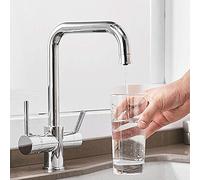 QTANZIQI Robinets, robinets de Filtre à Eau à 3 Voies, mitigeur d'évier de Cuisine, Robinet de Boisson Pure, Double Levier, Support Rotatif à 360 °, 3 Voies pour Filtre, placage Beige chromé