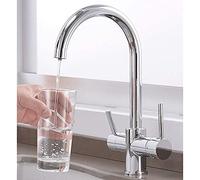 QTANZIQI Robinets, robinets de Filtre à Eau à 3 Voies, mitigeur d'évier de Cuisine, Robinet de Boisson Pure, Double Levier, Support Rotatif à 360 °, 3 Voies pour Filtre, placage Beige chromé