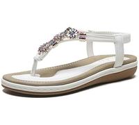 QTANZIQI Sandales pour Femmes Bohème Strass Bride à la Cheville Chaussures d'été Peep-Toe Bas Romain Femmes Tongs Sandales Compensées Mode Confortable Plat Clip Toe Sandales Dames Large Fit