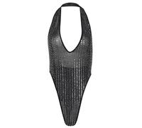 QTANZIQI Sequin Halter Club Women Bodysuits Sleeveless Deep V Neck Sheath Streetwear Fashion Slim Jumpsuits Female Tops Tees