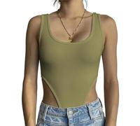 QTANZIQI Solid Ribbed Y2K Bodysuit Sleeveless U-Neck Bodycon Women Bodice Harajuku Basic Summer Tops Party Clubwear