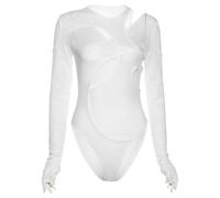 QTANZIQI Summer Solid Color Bodysuit See-Through Hollow Women Top Jumpsuits Slim Fit for High Street Clubwear Female