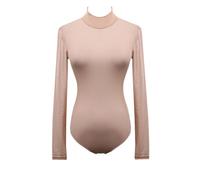 QTANZIQI Women Ladies See Through Slim Fit Long Sleeve Turtleneck Skinny Solid Color Bodysuits Transparent Leotard Tops Female