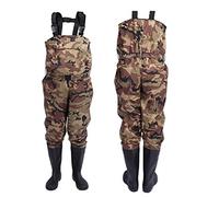 QTDZ Waders Imperméables Pantalons Pêche Waders Fish Pond Caoutchouc PVC Nylon Waders avec Bottes, Costumes Chasse Légers Et Confortables Chaussures Randonnée pour Hommes Femmes,Tarnung,45 EU