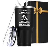 Qtencas Gobelet de voyage isotherme en acier inoxydable avec inscription « I'm The Captain & I'm Always Right » - Cadeau de fête des pères, d'anniversaire, de Noël, bateau pour homme, plaisanciers,