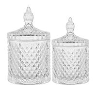 Qtip Holder Lot de 2 pots d'apothicaire en verre avec couvercle pour accessoires de salle de bain et rangement de maquillage pour cotons-tiges, petits et grands transparents
