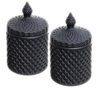 Qtip Lot de 2 distributeurs d'apothicaire en verre - Boîtes de rangement de salle de bain pour boules de coton, écouvillons, tampons, fil dentaire - Organiseur de coiffeuse (noir)