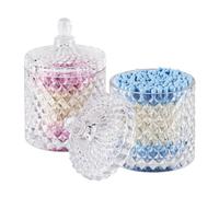 Qtip Lot de 2 pots d'apothicaire en verre avec couvercle Accessoires de salle de bain Organisateur de vanité et rangement de maquillage pour cotons-tiges, balle, éponges de maquillage, sels de bain