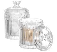 Qtip Lot de 2 pots d'apothicaire en verre avec couvercles pour accessoires de salle de bain et boîte de rangement de maquillage pour cotons-tiges, balles, tampons, cure-fil, bonbons, transparent