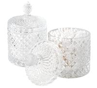 Qtip Lot de 2 pots d'apothicaire en verre épais avec couvercle pour décoration de salle de bain pour cotons-tiges, balles, tampons, cure-fil, bonbons, bijoux, transparent