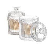 Qtip Lot de 2 supports en verre pour boules de coton, pots de pharmacie avec couvercle, jolis œufs de beauté en cristal, tampons de maquillage, distributeur de bonbons, organisateur de fil dentaire