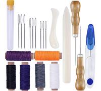Qtopun Bookbinding Kits, Set of 20 Leather Repair DIY Tools Leather Craft Hand Tools Bone Folder Creaser Waxed Thread Large-Eye Hand Sewing Needles Drilling Awl with Scissors