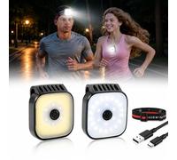 QTORCHE Lot de 2 Lampes Running Rechargeables USB LED + COB, avec Bandeau | Utilisation 2-en-1 avec bandeau ou clip pectoral, éclairage LED + COB pour jogging, vélo, marche, chien et sorties nocturnes