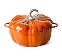 QTQHOME Cocotte en fonte de citrouille de 4 litres, cocotte de citrouille de 3,7 l, pot de cuisine en émail en forme de citrouille, pot de citrouille avec couvercle, pot à soupe pour 3 à 5 personnes,