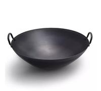 QTQHOME Wok en fonte fait main avec poignées, grande casserole chinoise, poêle à frire pour cuisine, camping, camping-car (36 cm, noir)