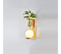 QTRT Applique plante verte nordique, laissant passer la lumière en verre Abat Wall Light, en bois massif Applique murale avec interrupteur à glissière, Industriel Rétro E27 Chambre Lampe de chevet Déc
