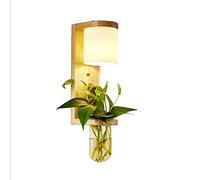 QTRT Applique plante verte nordique, laissant passer la lumière en verre Abat Wall Light, en bois massif Applique murale avec interrupteur à glissière, Industriel Rétro E27 Chambre Lampe de chevet Déc