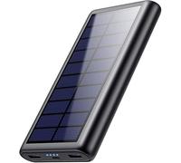 QTshine Batterie Externe Solaire 26800mAh, USB C Chargeur Solaire Power Bank Portable Charge Rapide avec 3 Ports, 4 Power Indicator Light pour Smartphone, Tablette, Camping et Plus (A-Noir)