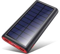 QTshine Batterie Externe Solaire 26800mAh, USB C Chargeur Solaire Power Bank Portable Charge Rapide avec 3 Ports, 4 Power Indicator Light pour Smartphone, Tablette, Camping et Plus (Rouge)