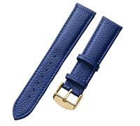 QtthZZr Bracelet de montre en cuir de vachette grain de litchi bracelet en cuir véritable ho mmes étanche 14-18 mm accessoires de chaîne de montre, or bleu, 18 mm