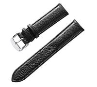 QtthZZr Bracelet de montre en cuir de vachette grain de litchi bracelet en cuir véritable ho mmes étanche 14-18 mm accessoires de chaîne de montre, Noir, 17 mm