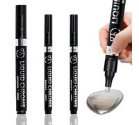 QttvbTna Lot de 3 marqueurs chromés métallisés argentés, stylos de peinture acrylique miroir réfléchissants, stylos permanents pour modélisme métallique (0,8 mm, 1 mm, 2 mm)