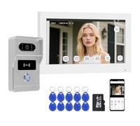 QttyElok 2 Fils Visiophone Filaire, Interphone Vidéo Tuya WiFi Sonnette Connectée avec Écran Tactile IP 7 Pouces, Caméra Sonnette 1080P, Audio Bidirectionnel, Vision Nocturne, 10 Cartes RFID