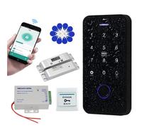 QTTYELOK IP68 Imperméable à l'eau Système de Contrôle d'accès Kit Bluetooth Tuya RFID Clavier Empreinte Digitale + Serrure électrique + 10pcs Keychains pour la Maison 13.56MHz