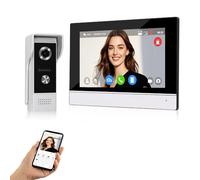 QttyElok Système d'interphone vidéo WiFi IP 1080p AHD tactile couleur écran intérieur IR vision nocturne caméra extérieure sonnette vidéo pour la maison, application intelligente Tuya Déverrouillage à