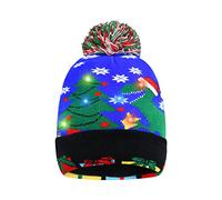 Qtuie Bonnet de Noël Lumineux avec LED - Chapeau Tricoté pour Adulte et Enfant - Hiver Chaud Bonnet du Père Noël pour Fête (Polyester, Dino)