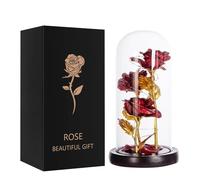 Qtuie Rose Eternelle sous Cloche Lumineuse Fleur éternelle Cadeau pour Femme Maman Mère Grand-mère, Cadeaux de Fleurs de Roses pour Anniversaire,Mariage,Noel,La Saint-Valentin,Fête des Mères (Rouge)