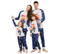 QTUN Pyjama de Noël Famille Vêtements de Nuit Impirmé de Noël T-Shirt Manches Longues et Pantalons Longs Nouvel an Pyjamas Ensemble de Vêtements de Noël pour Femmes Hommes Enfant Bébé