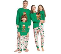 QTUN Pyjama de Noël Famille Vêtements de Nuit Impirmé de Noël T-Shirt Manches Longues et Pantalons Longs Nouvel an Pyjamas Ensemble de Vêtements de Noël pour Femmes Hommes Enfant Bébé