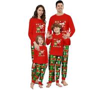 QTUN Pyjama de Noël Famille Vêtements de Nuit Impirmé de Noël T-Shirt Manches Longues et Pantalons Longs Nouvel an Pyjamas Ensemble de Vêtements de Noël pour Femmes Hommes Enfant Bébé
