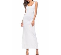 QTUN Robe Debardeur Longue Femme Ete Sexy Habille A La Mode Basique Unie Tunique sans Manches Col Rond Decontractee Robe Moulante pour Plage Soirée Cocktail Vacance Party Long Maxi Plain Jersey Dress
