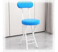 QTWLG Chaise Pliante De 47cm, Tabouret Pliant Rembourré en Cuir avec Dossier Et Repose-Pieds, Tabouret De Bar Pliable(Blue+White)