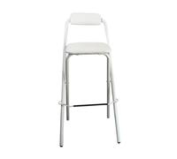 QTWLG Chaise Pliante pour Accueil Tabouret Pliant Portable 50cm 55cm 60cm 65cm 70cm 75cm Tabouret De Bar Pliable en Cuir Rembourré, avec Dossier Et Repose-Pieds(White,65cm)