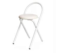 QTWLG Chaise Pliante Ronde De 47cm, Tabouret Pliant en Cuir PU pour Cuisine Comptoir Camping Tabouret De Bar Pliable avec Dossier Et Repose-Pieds(White)