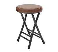 QTWLG Tabouret Pliant Rond De 50cm, Tabouret De Bar Pliable pour Maison, Tabourets De Camping Portable Chaise Pliante Rembourrée en Cuir, Capacité De 150kg(Black+Brown)