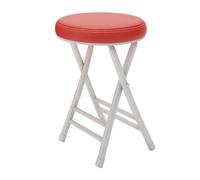 QTWLG Tabouret Pliant Rond De 50cm, Tabouret De Bar Pliable pour Maison, Tabourets De Camping Portable Chaise Pliante Rembourrée en Cuir, Capacité De 150kg(White+Red)